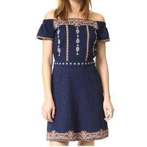 New Tory Burch Nell Dress Navy Embroidery Detailing